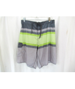 Surf Gear swim board shorts Large gray green stripe unlined - £9.27 GBP