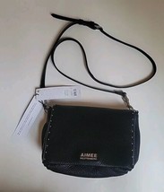 Aimee Kestenberg Wonder Double Zip Crossbody Bag Black Leather Silver St... - £75.81 GBP