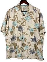 Caribbean Hawaiian Shirt Size XL Mens Silk Button Down Textured Tan Palms Floral - £29.28 GBP