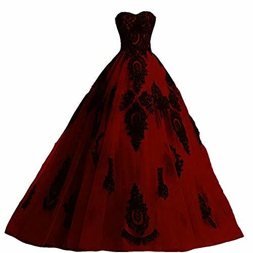 Long Ball Gown Black Lace Gothic Corset Formal Evening Prom Dresses Burgundy 4