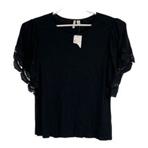 Est. 1946 Womens Shirt Size Medium Black Fare Lace Sleeve Short Sleeve Knit NEW - £14.60 GBP