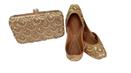 Womens matching ethnic Golden Bellies &amp; clutch combo Valentine Gift US 6-10 DLY - £48.05 GBP