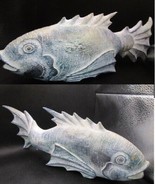 KOI HAND CARVED 2 FISHES SCULPTURE MANGO WOOD BURNED EMBELLISHED MULTICO... - $179.28 CAD