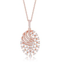 Sterling Silver Designed CZ Oval Pendant - Rose Gold Plated - £54.84 GBP