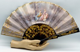 Hand Painted Fan with Courting Couple Signed P. Garcia Celluloid Handle - £39.74 GBP