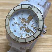 Disney By Accutime Quartz Watch Unisex Gold Tone White Plastic New Battery 6.25&quot; - £17.18 GBP