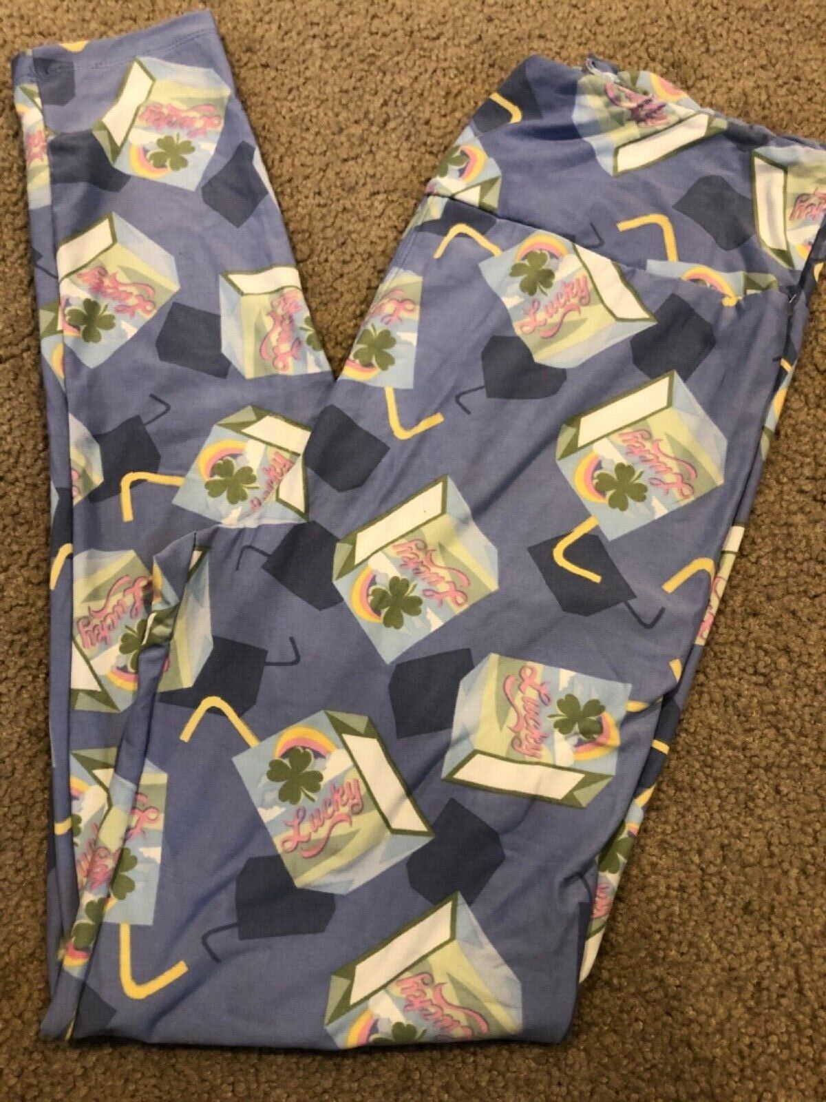 LuLaRoe OS Leggings St Patrick&#39;s Day Magically You Juice Box Shamrocks NWT - $12.19