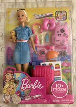  ​Barbie Travel Doll Blonde, with Puppy Suitcase Stickers and Accessories - £23.56 GBP