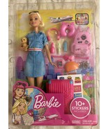  ​Barbie Travel Doll Blonde, with Puppy Suitcase Stickers and Accessories - £23.47 GBP