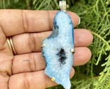 925 Sterling Silver Plated, Turquoise Blue Druzy Geode Agate Stone Penda... - $12.73