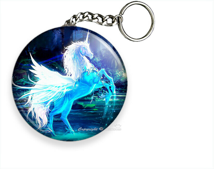 WHIMSICAL FANTASY WHITE UNICORN HORSE KEYCHAIN KEY RING ANIMAL LOVER GIFT IDEA