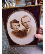Vintage Reverse Painted  Glass Photo Frame 1940s 8&quot; x 10&quot; Gold Tone Edge - $54.31 CAD