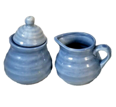Vintage Set 2 Nantucket Pottery Blue Swirl Creamer and Sugar Dish Ceramic - £18.10 GBP