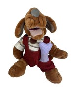 Wrinkles Tan Dog Hand Puppet 18&quot; Plush Toy 1981 Ganz Overalls Bone Vinta... - $668.47 MXN