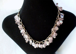  Vintage Swarovski Pink AB Crystal Necklace Fringe Drippy  - £35.18 GBP