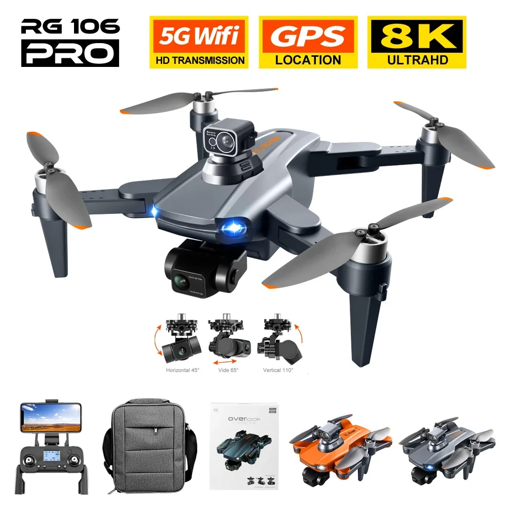 RG106 Pro Drone 8K Professional 5G Gps Wifi Hd Dual Camera Dron 3 Axis Gimb - £201.09 GBP+