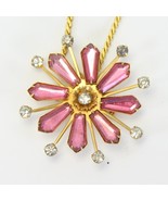 Rhinestone Pink Brooch Necklace with Faux Diamonds 1-3/4&quot; Dia Gold Tone - €9,31 EUR