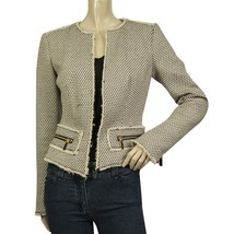 Michael Kors Black &amp; White Open Front Zippers Cotton Linen Tweed jacket ... - $143.55
