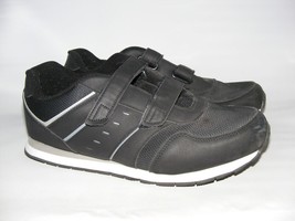 Athletic Works Men&#39;s 14 W Black White Slip On Hook Loop Sneakers Shoes - $25.19