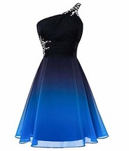 Kivary Beaded One Shoulder Short Ombre Chiffon Prom Homecoming Dresses Black Blu - £75.96 GBP