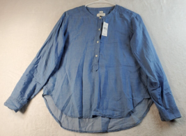 Loft Blouse Top Womens Size XS Blue Cotton Long Sleeve Pleated Round Neck NWT - £16.13 GBP