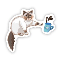 Cat Knocking Over Coffee Vinyl Sticker - $3.96