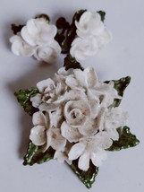 Vintage Dorothy Ann Brooch And Earrings Set . Porcelain Flower Made In England - £22.15 GBP