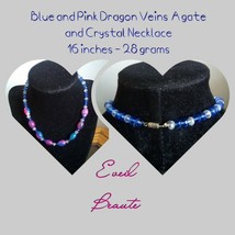 Blue and Pink Dragon Veins Agate and Crystal Necklace - £17.20 GBP