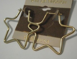 Vtg new old stock 70&#39;s gold tone plain hoop post star shape earrings 1.7... - £7.90 GBP