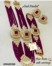 Indian Most Beautiful Kundan Stone Necklace Bracelet Set Combo Party Wear r290 - £15.50 GBP