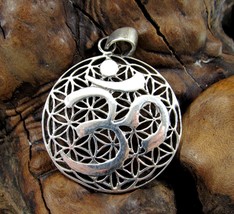 Handcrafted Solid 925 Sterling Silver OM/OHM/ Flower of Life Meditation Pendant - £26.48 GBP