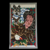 VTG Plastic Canvas Large Native American Scene Needlepoint Art Completed 22 x 13 - £50.86 GBP