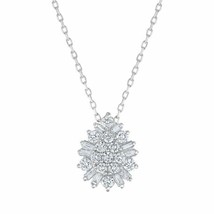 0.60Ct Round Cut Real Moissanite 14K White Gold Plated Cluster Pendant Necklace - £68.36 GBP