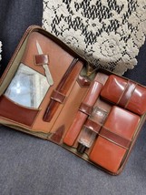 Vtg Genuine Leather Travel Vanity Grooming Accessories Kit Case P.M. Co. - £18.69 GBP