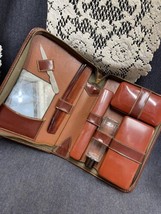 Vtg Genuine Leather Travel Vanity Grooming Accessories Kit Case P.M. Co. - £17.85 GBP