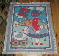 Vintage 1986 Diana Burchfield Girl Goose Duck Kite Baby Quilt Blanket Comforter - £38.18 GBP