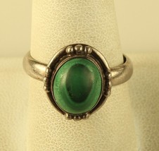 Vintage Sterling Silver Signed 925 Modern Retro Round Green Malachite Stone Ring - £31.29 GBP