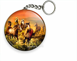 WILD PRAIRIE HORSES BEAUTIFUL SOUTHWEST SUNSET KEYCHAIN KEY RING CHAIN G... - £11.10 GBP+