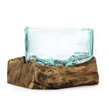 Molton Glass Medium Rectangle Bowl On Wood - £28.10 GBP