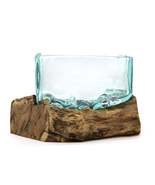Molton Glass Medium Rectangle Bowl On Wood - £27.61 GBP