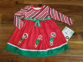 Bonnie Baby Jean Candy Cane Dress Size 24 Months Christmas Holiday Red White Grn - £15.78 GBP