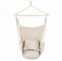 Distinctive Cotton Canvas Hanging Rope Chair with Pillows Beige - £32.12 GBP