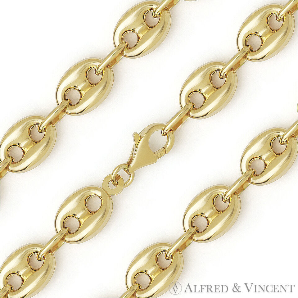 9.4mm Puff Mariner Gucci Link 925 Sterling Silver 14k Gold-Plated Chain Necklace - $113.99 - $205.76