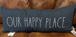 Rae Dunn 1pc Large Lumbar Deco Pillow “ Our Happy Place” Navy 14”x 35” Nwt Nice - £34.96 GBP