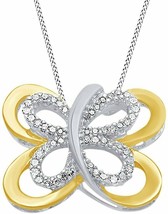 Imitación Diamante Colgante de Mariposa Con 18&quot; Collar 14k Acabado Oro Amarillo - £124.31 GBP