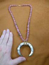 (v620-4) WHITE Paua shell Mosaic circle pendant 24&quot; pink Rhodonite gem Necklace - £67.46 GBP