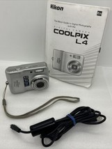 Nikon COOLPIX L4 4.0MP Digital Camera - Silver Tested &amp; Working W/cord &amp;... - £37.05 GBP