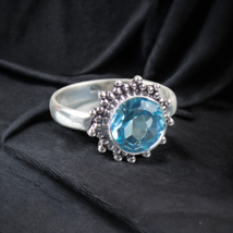 Sky Blue Topaz Gemstone 925 Silver Ring Handmade Jewelry Ring - £9.55 GBP