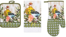 3pc Kitchen Set: 1 Jumbo Pot Holder, 1 Oven Mitt &amp; 1 Towel, OLIVES &amp; OIL,Premius - £10.44 GBP