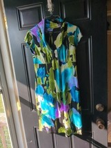 Alyx Dress Blue Green Multi Floral Color Cowl Neckline Dress sz Small - $20.78